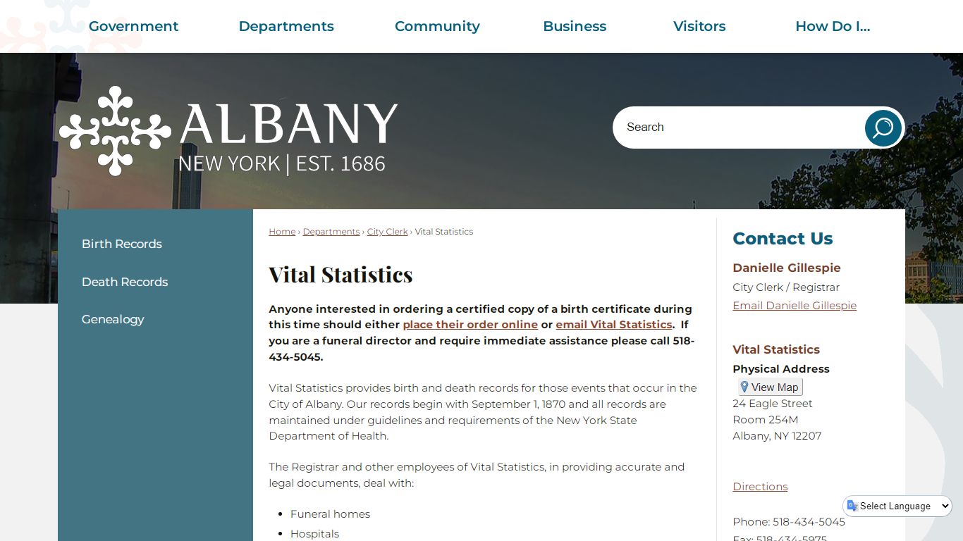 Vital Statistics | Albany, NY